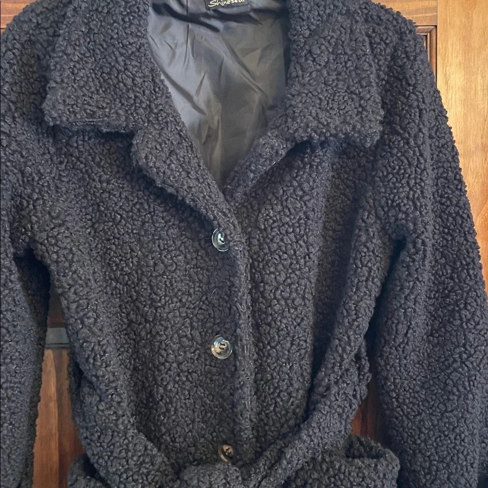 Women's Black Teddy Trench Coat Small - Picture 4 of 10